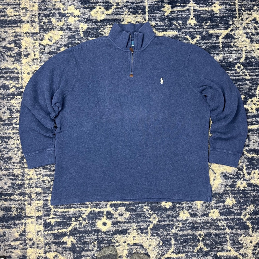 Polo Ralph Lauren Mens XXL Blue Quarter Zip Pullover Cotton Sweater Mock Neck